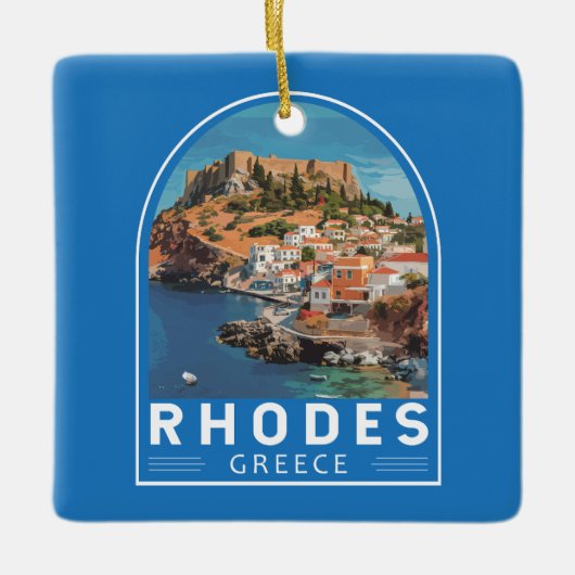ロードスギリシャイラストレーショントラベルアートヴィンテージ セラミックオーナメント (正面)