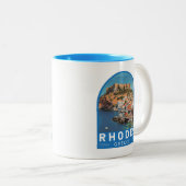 ロードスギリシャイラストレーショントラベルアートヴィンテージ ツートーンマグカップ (正面右)