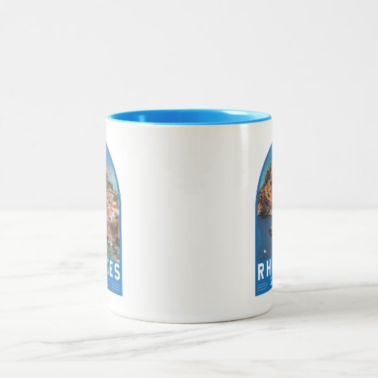 ロードスギリシャイラストレーショントラベルアートヴィンテージ ツートーンマグカップ (中央)