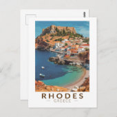 ロードスギリシャイラストレーショントラベルアートヴィンテージ ポストカード (正面/裏面)