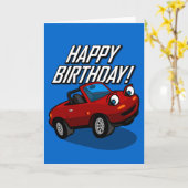 ロードスターのイラストレーションを含むハッピーバースデー カード (黄色い花)