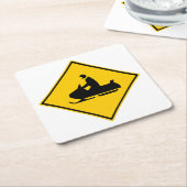 ロードスノーモービル警告標識スノーウィンター スクエアペーパーコースター (アングル)