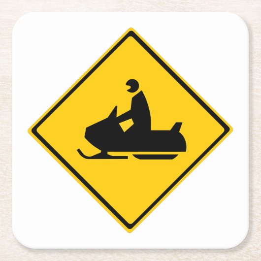ロードスノーモービル警告標識スノーウィンター スクエアペーパーコースター (正面)