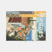 ロードセギリシャオールドタウントラベルアートヴィンテージ フリースブランケット (正面(横))