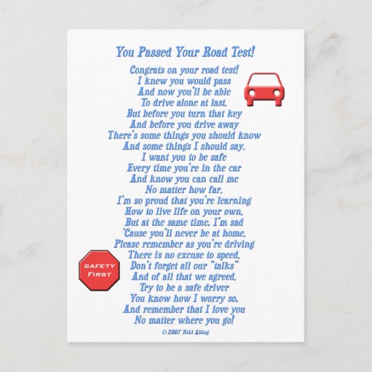 ロードテストに合格 – 新しいドライバー ポストカード (正面)