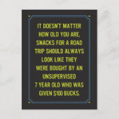 ロードトリップ軽食のジョーク/ジャストおもしろい ポストカード (正面)