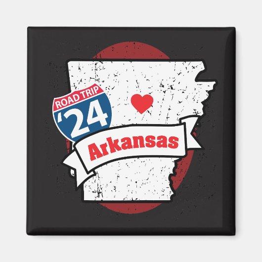 ロードトリップ'24 Arkansas – 正方形（赤/黒）磁石 マグネット (正面)