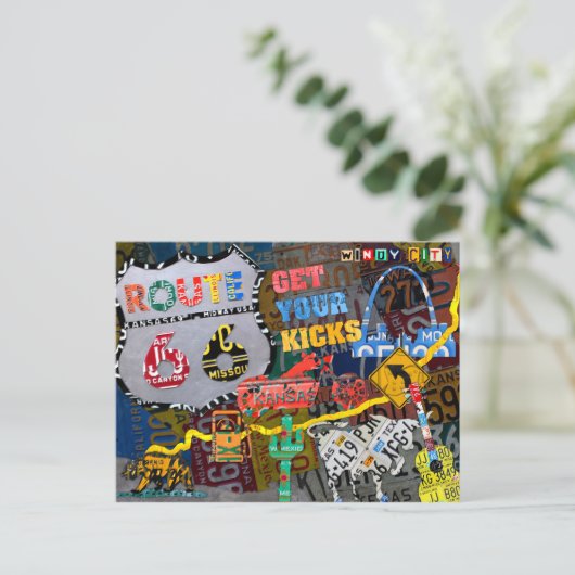 ロードトリップUSAルート66旅行ライセンスプレートアート ポストカード (スタンド正面)