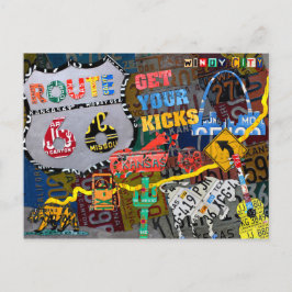 ロードトリップUSAルート66旅行ライセンスプレートアート ポストカード