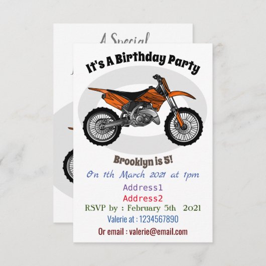 ロードバイク/モトクロスアニメから外れたダートバイク 招待状 (正面/裏面)