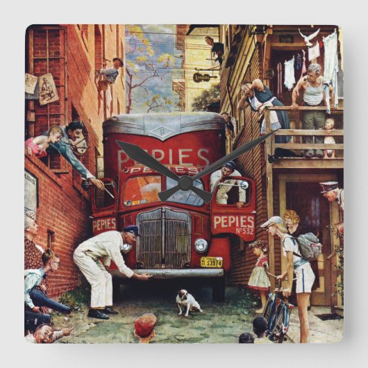 ロードブロックバイノーマンロックウェル スクエア壁時計 (正面)