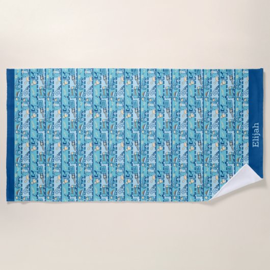 ロード建築トパーソナライズされたラックブルーティール（緑がかった色） ビーチタオル (正面)