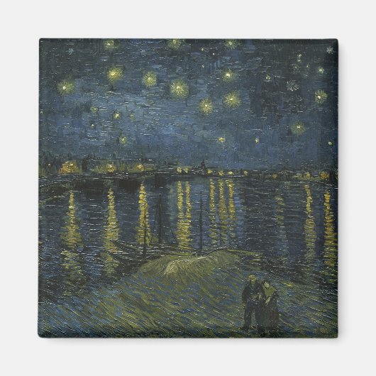 ローヌ川のほとりの星月夜、ゴッホによる油絵 マグネット (正面)
