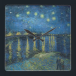 ローネの星空の夜(1888年)ビンセント・ヴァン・ゴグ スクエア壁時計<br><div class="desc">ローネ越えの星空の夜(1888)ビンセント・ヴァン・ゴッホ(オランダ、1853年~1890年)</div>