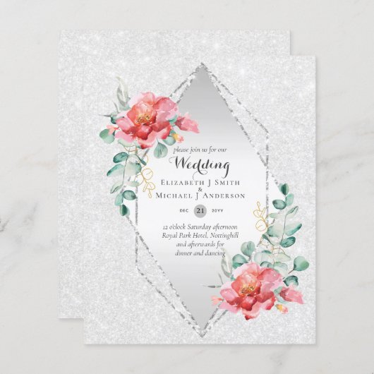 ローバジェットレッドフローラシルバーグリッター結婚ズ (正面/裏面)