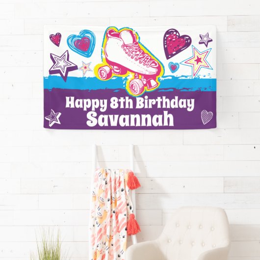 ローパーソナライズされたラスケートで滑るパーティーハッピーバースデー 横断幕 (インサイチュ)