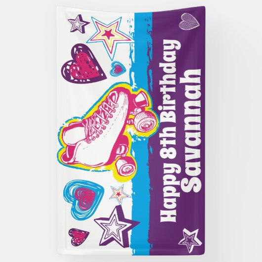 ローパーソナライズされたラスケートで滑るパーティーハッピーバースデー 横断幕 (縦)