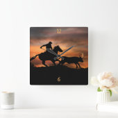 ローピングカウボーイホースアンドステアカントリーウエスタン スクエア壁時計 (ホーム)