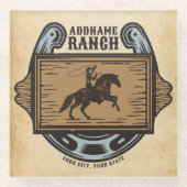 ローピングカウボーイADD名ウェスタンファミリーホースランチ ガラスコースター (正面)