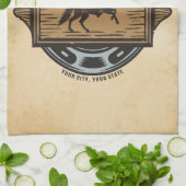 ローピングカウボーイADD名ウェスタンファミリーホースランチ キッチンタオル (折り畳み)