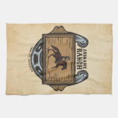 ローピングカウボーイADD名ウェスタンファミリーホースランチ キッチンタオル (横)