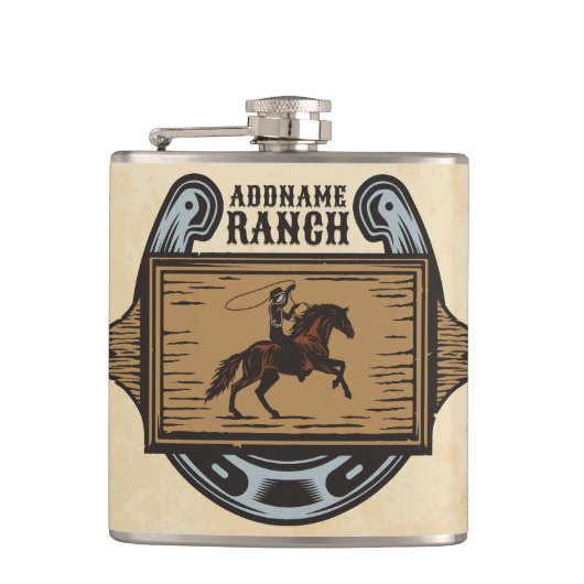 ローピングカウボーイADD名ウェスタンファミリーホースランチ フラスク (正面)