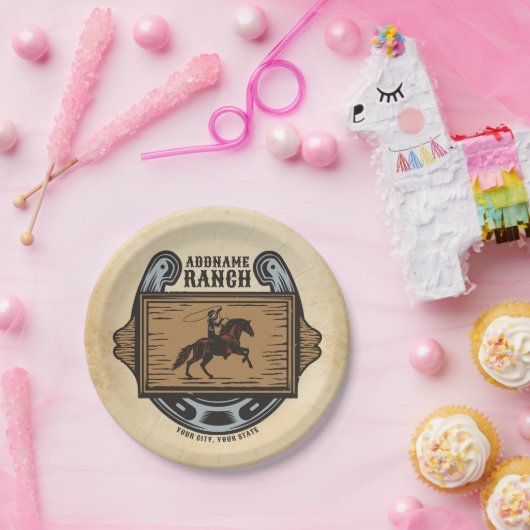 ローピングカウボーイADD名ウェスタンファミリーホースランチ ペーパープレート (パーティー)