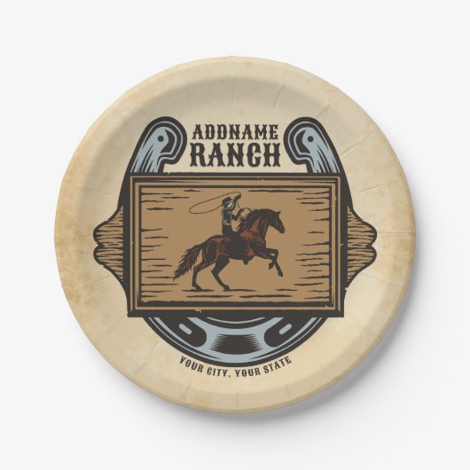 ローピングカウボーイADD名ウェスタンファミリーホースランチ ペーパープレート (正面)