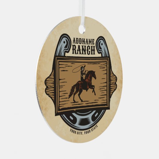 ローピングカウボーイADD名ウェスタンファミリーホースランチ メタルオーナメント (正面右)