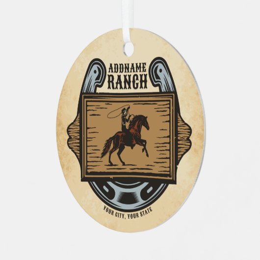 ローピングカウボーイADD名ウェスタンファミリーホースランチ メタルオーナメント (正面左)