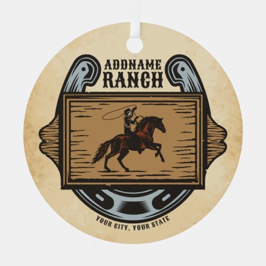 ローピングカウボーイADD名ウェスタンファミリーホースランチ メタルオーナメント (正面)