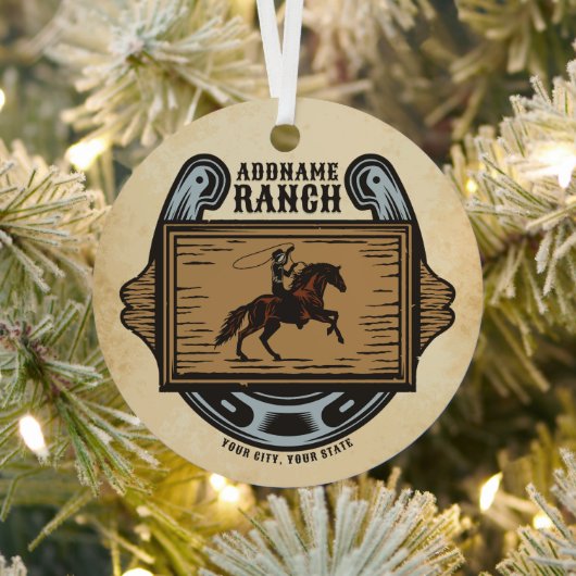 ローピングカウボーイADD名ウェスタンファミリーホースランチ メタルオーナメント (インサイチュ)