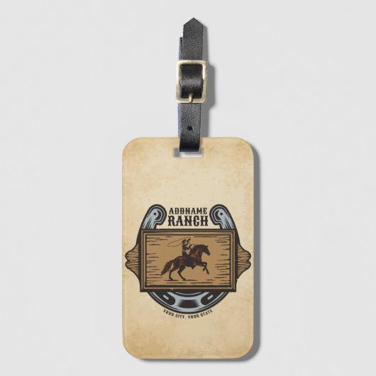 ローピングカウボーイADD名ウェスタンファミリーホースランチ ラゲッジタグ (正面縦)