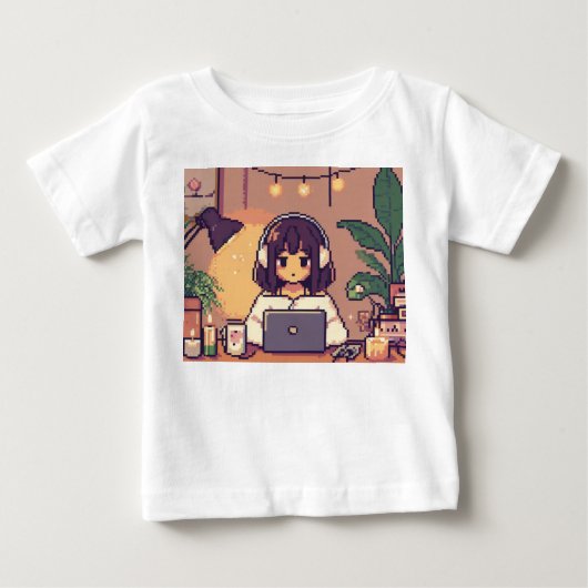 ローファイ勉強 ベビーTシャツ (正面)