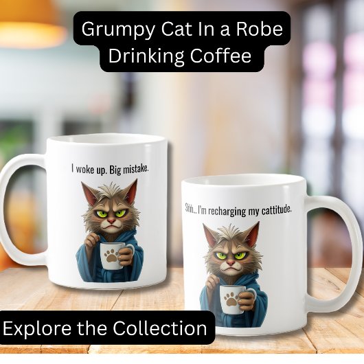 ローブおもしろいに身を包みコーヒー猫に不機嫌な猫 コーヒーマグカップ
