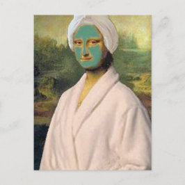 ローブおもしろいを着てスキンケアをしているモナリザ ポストカード