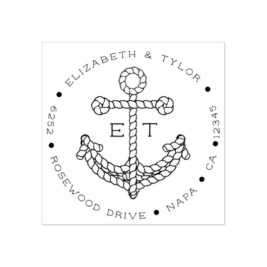 ロープいかりカスタムモノグラムの差出人住所 ラバースタンプ (インプリント)