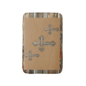 ロープおよびConchosのBarnwoodの西部の十字 バスマット (正面縦)