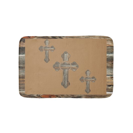 ロープおよびConchosのBarnwoodの西部の十字 バスマット (正面)