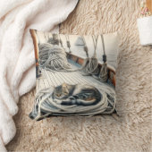 ロープで眠る帆船のタビー猫 クッション (ブランケット)