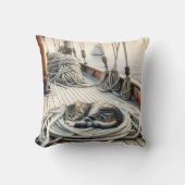 ロープで眠る帆船のタビー猫 クッション (正面)