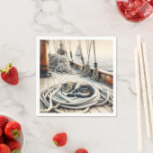 ロープで眠る帆船のタビー猫 スタンダードカクテルナプキン (インサイチュ)