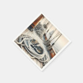 ロープで眠る帆船のタビー猫 スタンダードカクテルナプキン (角)