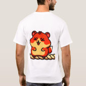 ロープで遊ぶチビハムスター: 赤とクリーム色の可愛さ Tシャツ (裏面)