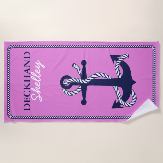 ロープといかりネイビーデックハンドID402 ビーチタオル (正面)