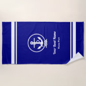 ロープといかりネイビー航海のブルービーチタオル ビーチタオル (正面)