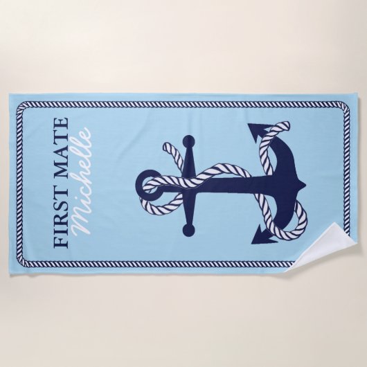 ロープといかりネイビーFirst Mate ID402 ビーチタオル (正面)