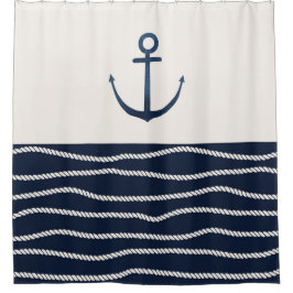 ロープといかりパターン シャワーカーテン