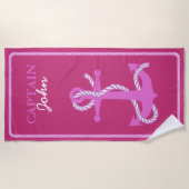 ロープといかりピンクキャプテンID402 ビーチタオル (正面)