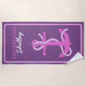 ロープといかりピンクデックハンドID402 ビーチタオル (正面)